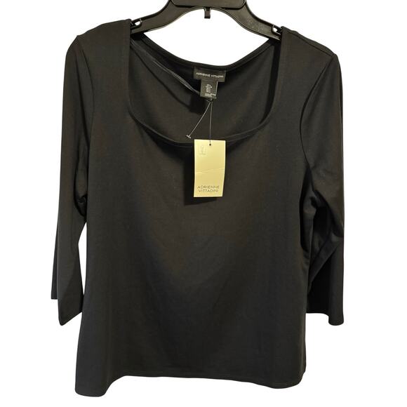 NWT Adrienne Vittadini black square neck line pull over with 3/4 sleeves - Picture 2 of 5